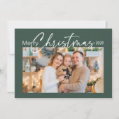 Merry Christmas 2024 foto Elegant Script Groen Feestdagenkaart (Voorkant)