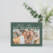 Merry Christmas 2024 foto Elegant Script Groen Feestdagenkaart (Staand voorkant)