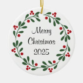 Merry Christmas 2024 Krans Holly Berries Ornament (Voorkant)