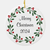 Merry Christmas 2024 Krans Holly Berries Ornament (Achterkant)