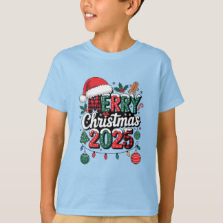Merry Christmas 2025 Family Funny Santa Hat Pajama T-shirt