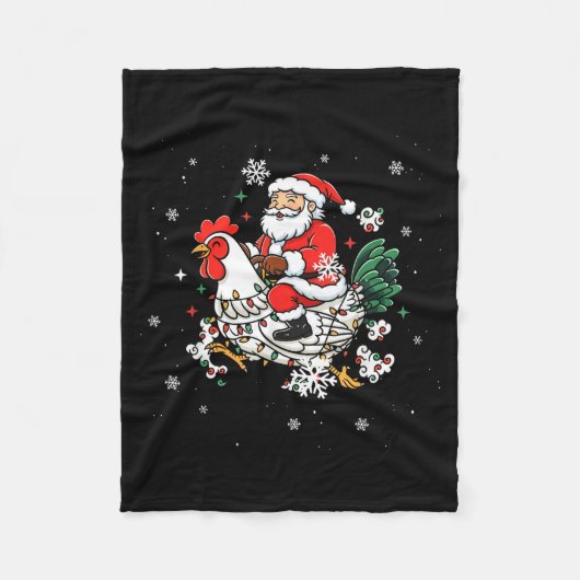 Merry Christmas 2025 Funny Santa Riding Chicken Ch Fleece Deken (Voorkant)