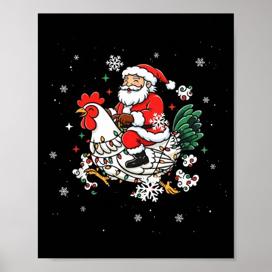 Merry Christmas 2025 Funny Santa Riding Chicken Ch Poster (Voorkant)