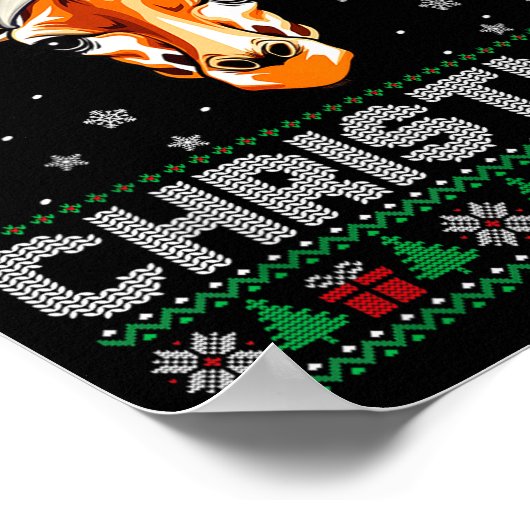 Merry Christmas 2025 Giraffe Santa Hat Ugly Xmas Poster (Hoek)