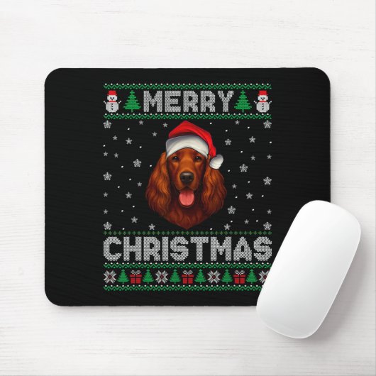 Merry Christmas 2025 Irish Setter Santa Hat Ugly X Muismat (Met muis)