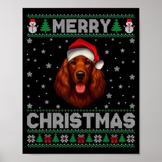 Merry Christmas 2025 Irish Setter Santa Hat Ugly X Poster (Voorkant)