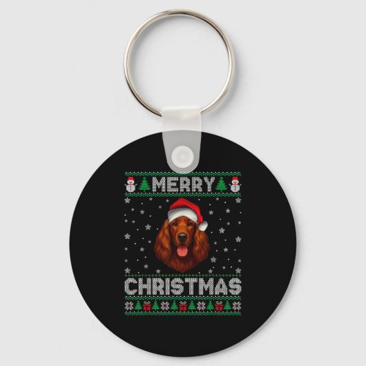 Merry Christmas 2025 Irish Setter Santa Hat Ugly X Sleutelhanger (Voorkant)