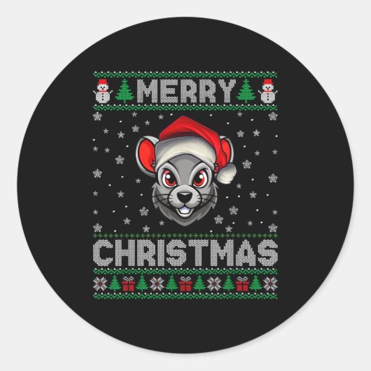 Merry Christmas 2025 Rat Santa Hat Ugly Xmas Ronde Sticker (Voorkant)