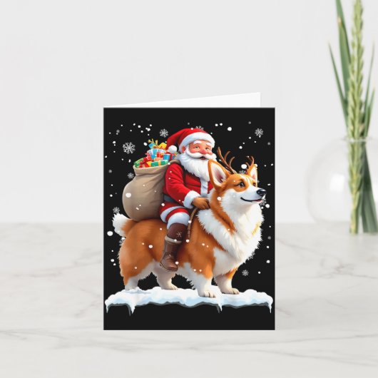Merry Christmas 2025 Santa Riding Corgi Dog Xmas  Kaart (Voorkant)