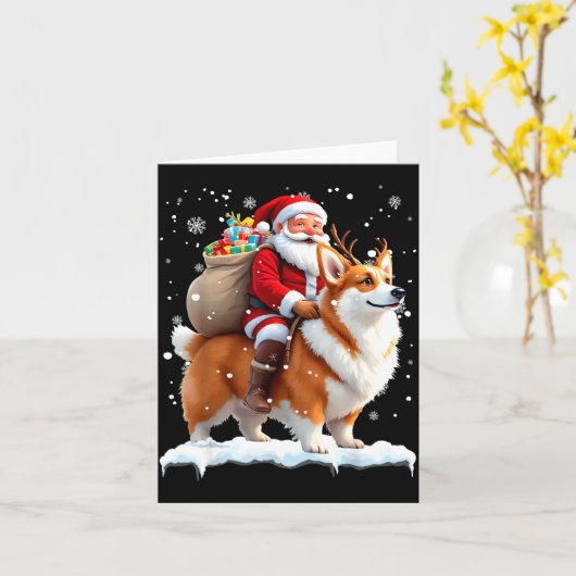 Merry Christmas 2025 Santa Riding Corgi Dog Xmas  Kaart (Gele Bloem)