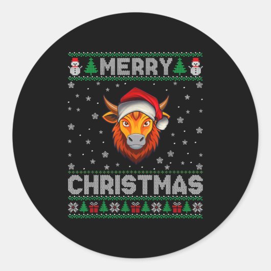 Merry Christmas 2025 Yak Santa Hat Ugly Xmas  Ronde Sticker (Voorkant)