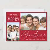 Merry Christmas 2 Fotoscript Rood Feestdagenkaart (Voorkant)