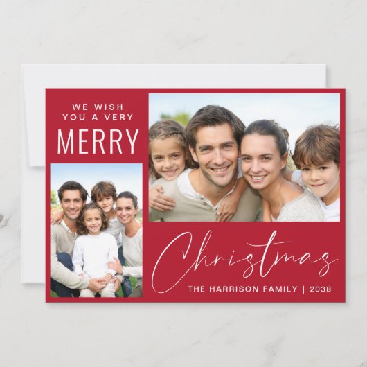 Merry Christmas 2 Fotoscript Rood Feestdagenkaart (Voorkant)