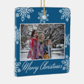 Merry Christmas 2 Photo Blue And White Snowflakes  Keramisch Ornament (Rechts)