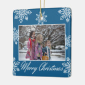 Merry Christmas 2 Photo Blue And White Snowflakes  Keramisch Ornament (Links)