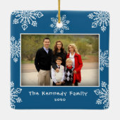 Merry Christmas 2 Photo Blue And White Snowflakes  Keramisch Ornament (Achterkant)