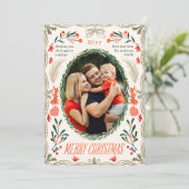 Merry Christmas 2 Photo Coquette Botanical Floral Feestdagenkaart (Staand voorkant)