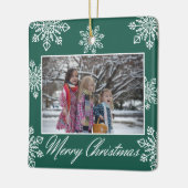 Merry Christmas 2 Photo Green And White Snowflakes Keramisch Ornament (Links)