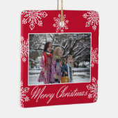 Merry Christmas 2 Photo Red And White Snowflakes Keramisch Ornament (Rechts)