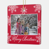 Merry Christmas 2 Photo Red And White Snowflakes Keramisch Ornament (Links)