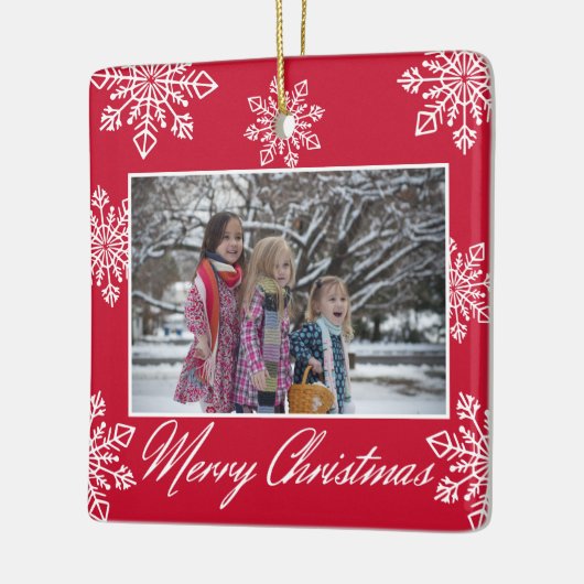 Merry Christmas 2 Photo Red And White Snowflakes Keramisch Ornament (Links)