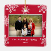 Merry Christmas 2 Photo Red And White Snowflakes Keramisch Ornament (Achterkant)