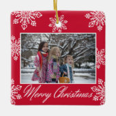 Merry Christmas 2 Photo Red And White Snowflakes Keramisch Ornament (Voorkant)
