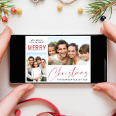 Merry Christmas 2 Photo Red Script Feestdagen Kaart