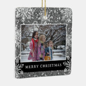 Merry Christmas 2 Photo Silver Glitter Snowflakes Keramisch Ornament (Rechts)