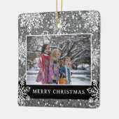 Merry Christmas 2 Photo Silver Glitter Snowflakes Keramisch Ornament (Links)