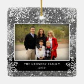 Merry Christmas 2 Photo Silver Glitter Snowflakes Keramisch Ornament (Achterkant)