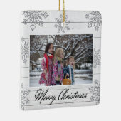 Merry Christmas 2 Photo Wood Silver Snowflakes  Keramisch Ornament (Rechts)