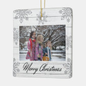 Merry Christmas 2 Photo Wood Silver Snowflakes  Keramisch Ornament (Links)