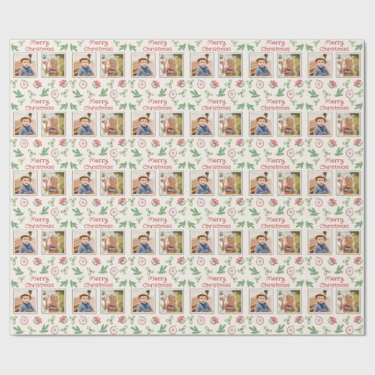 Merry Christmas 2 Photos Christmas Doodles Cadeaupapier (Vlak)