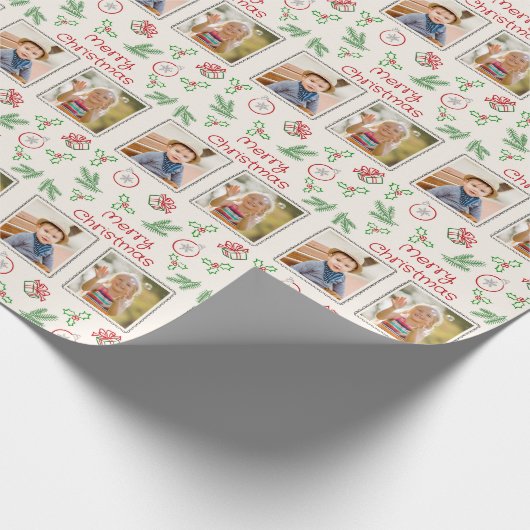 Merry Christmas 2 Photos Christmas Doodles Cadeaupapier (Hoek)
