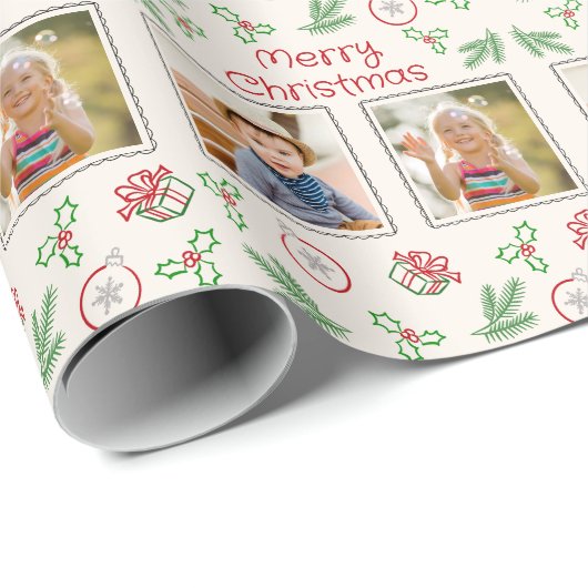 Merry Christmas 2 Photos Christmas Doodles Cadeaupapier (Rol Hoek)