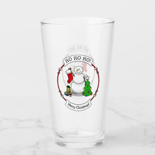 Merry Christmas 2 Tree Stocking Snowman Glas (Voorkant)