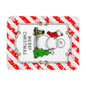 Merry Christmas 2 Tree Stocking Snowman Magneet (Horizontaal)
