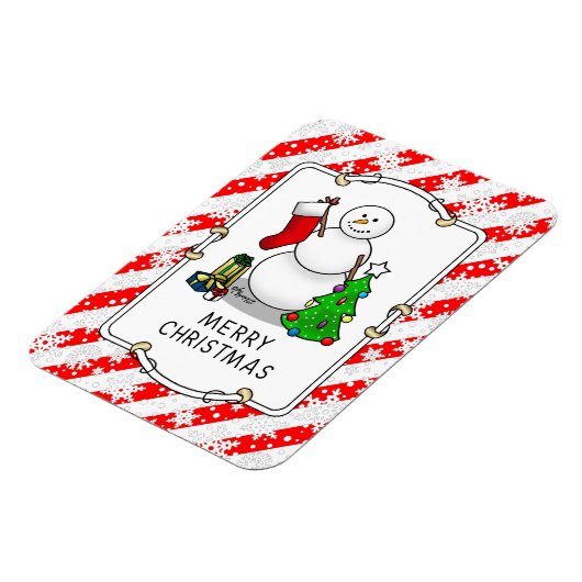 Merry Christmas 2 Tree Stocking Snowman Magneet (Linkerzijde)
