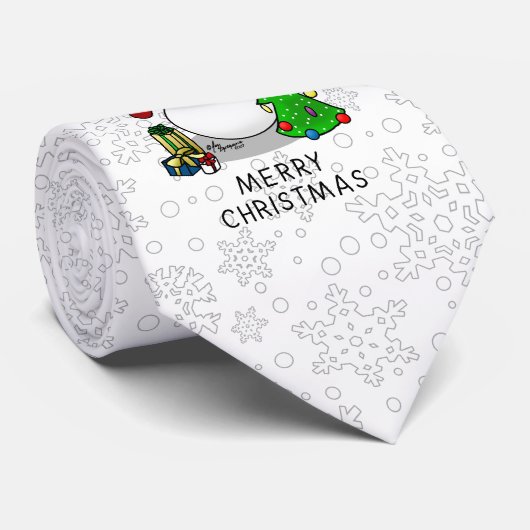 Merry Christmas 2 Tree Stocking Snowman Stropdas (Opgerold)