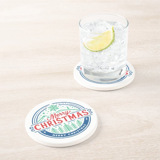 Merry Christmas 2 Zandsteen Onderzetter (Zijkant)