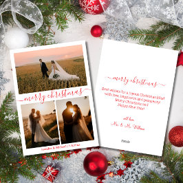 Merry Christmas 3 foto's Collage bruiloft rood Feestdagenkaart