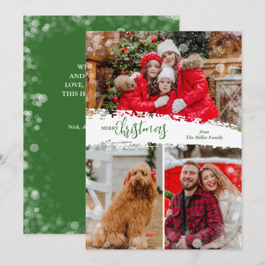 Merry Christmas 3 Photo Collage Feestdagenkaart (Voorkant / Achterkant)