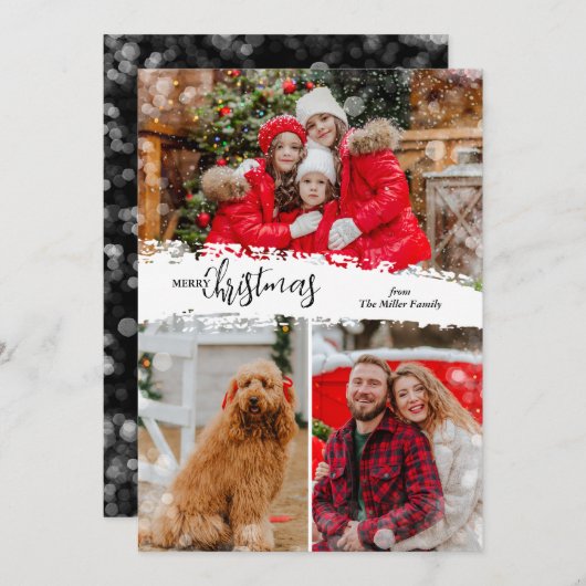 Merry Christmas 3 Photo Collage Feestdagenkaart (Voorkant / Achterkant)