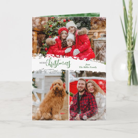 Merry Christmas 3 Photo Collage Folded Feestdagen Kaart (Voorkant)