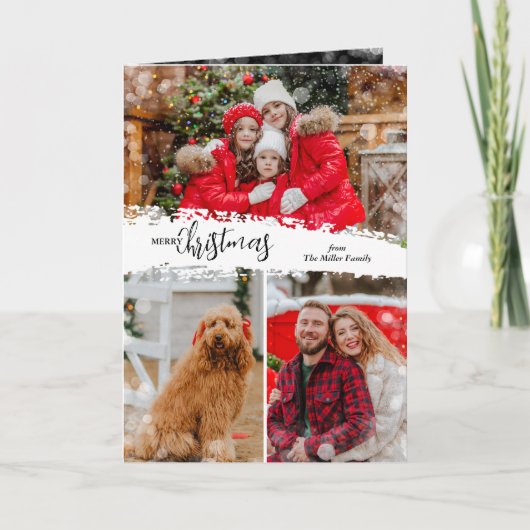 Merry Christmas 3 Photo Collage Folded Feestdagen Kaart (Voorkant)