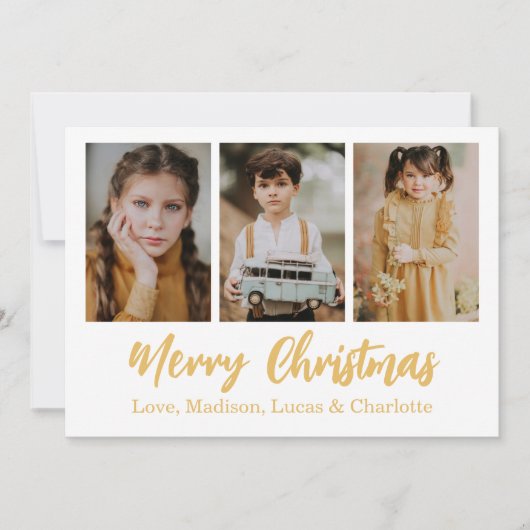 Merry Christmas 3 Photo Collage Gold Kaart (Voorkant)