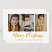 Merry Christmas 3 Photo Collage Gold Kaart (Voorkant / Achterkant)
