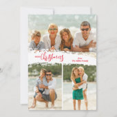 Merry Christmas 3 Photo Collage Holiday Card Feestdagenkaart (Voorkant)