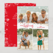 Merry Christmas 3 Photo Collage Holiday Card Feestdagenkaart (Voorkant / Achterkant)
